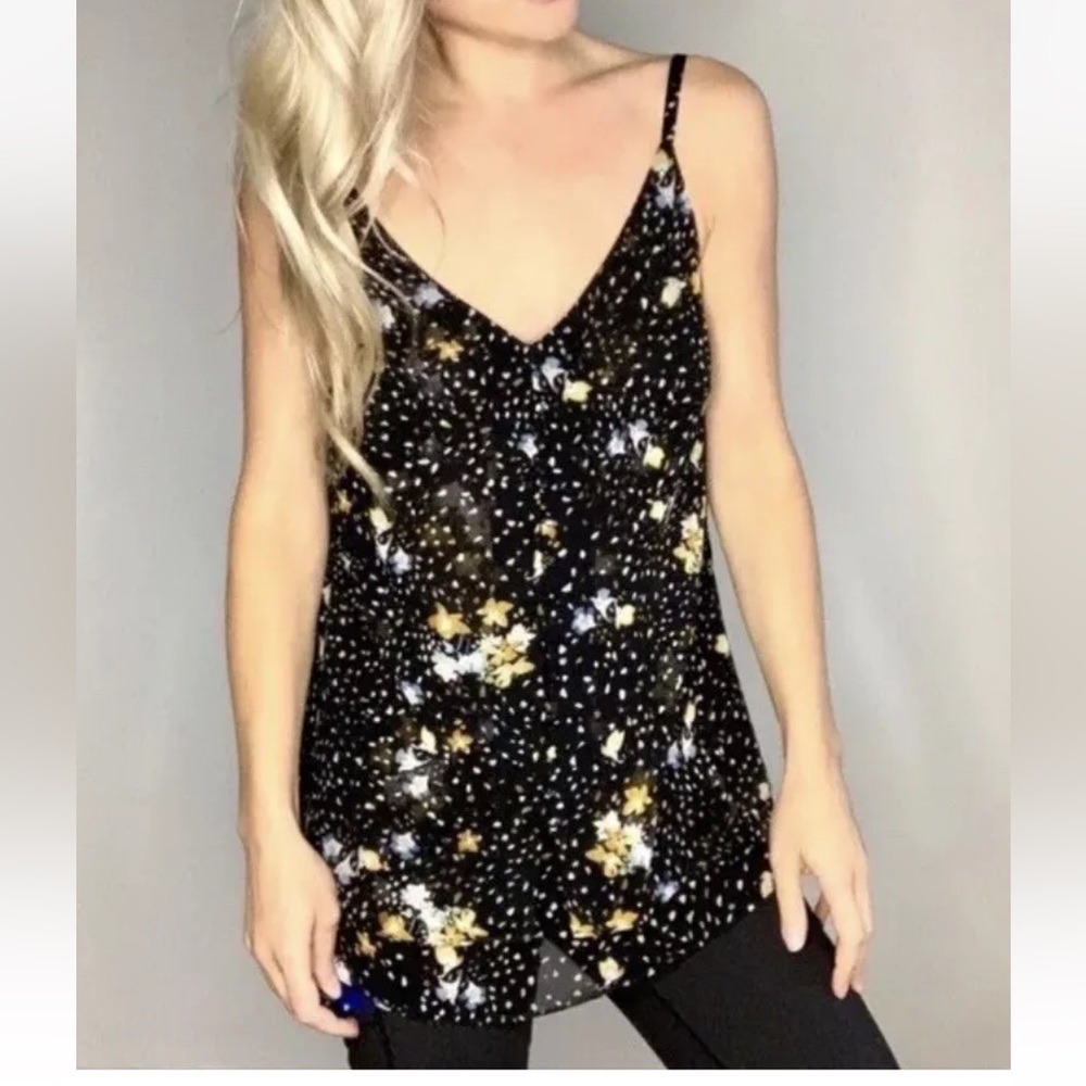 CAbi Black Cosmic Floral Cluster Cami Tank Size Small